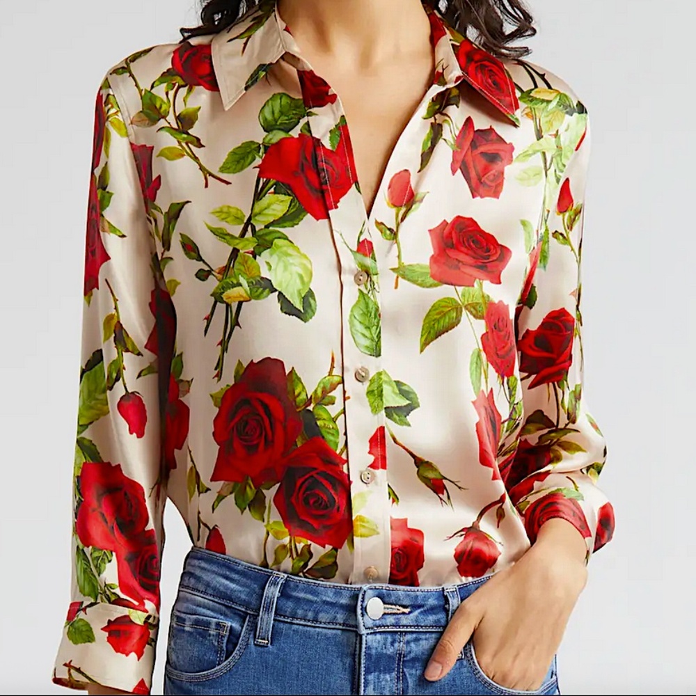 L'AGENCE Dani Rose Printed Silk Blouse